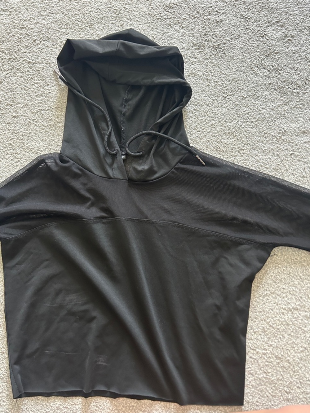 Cropped black mesh hoodie